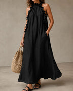 Vyla™ Breezy Halter Neck Ruffle Maxi Dress