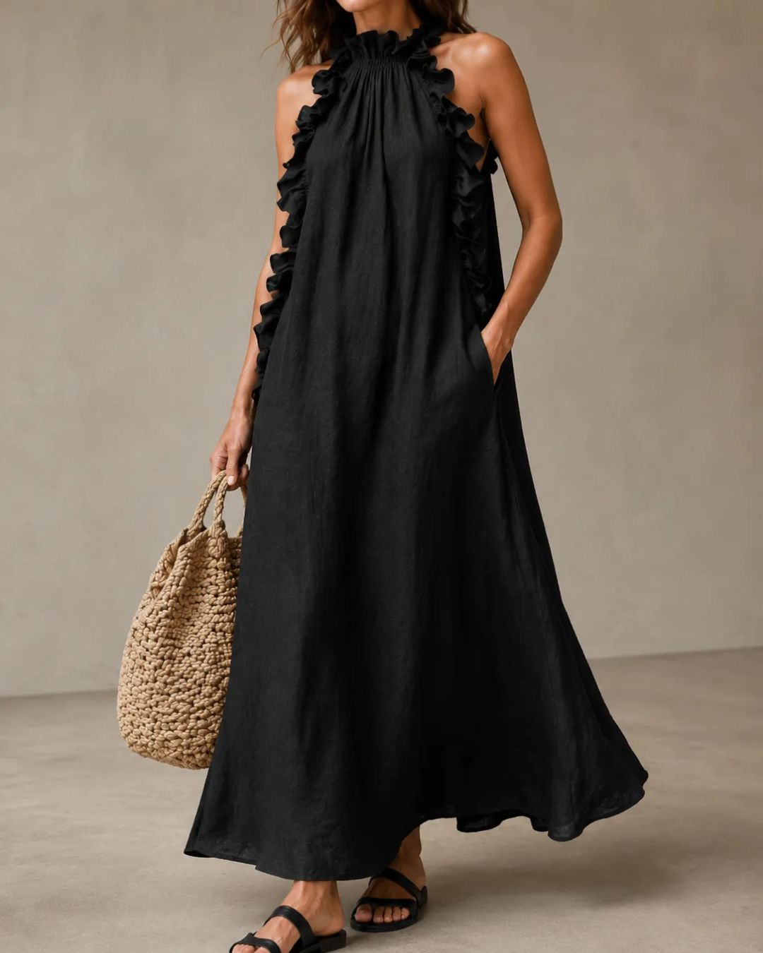 Vyla™ Breezy Halter Neck Ruffle Maxi Dress