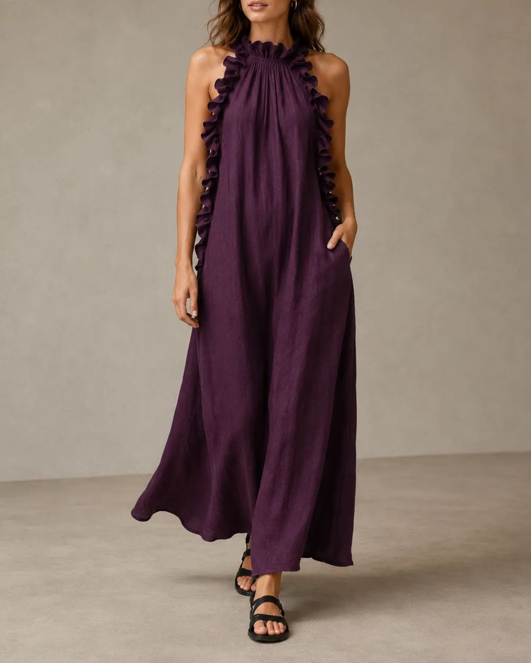 Vyla™ Breezy Halter Neck Ruffle Maxi Dress