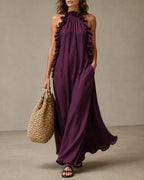 Vyla™ Breezy Halter Neck Ruffle Maxi Dress