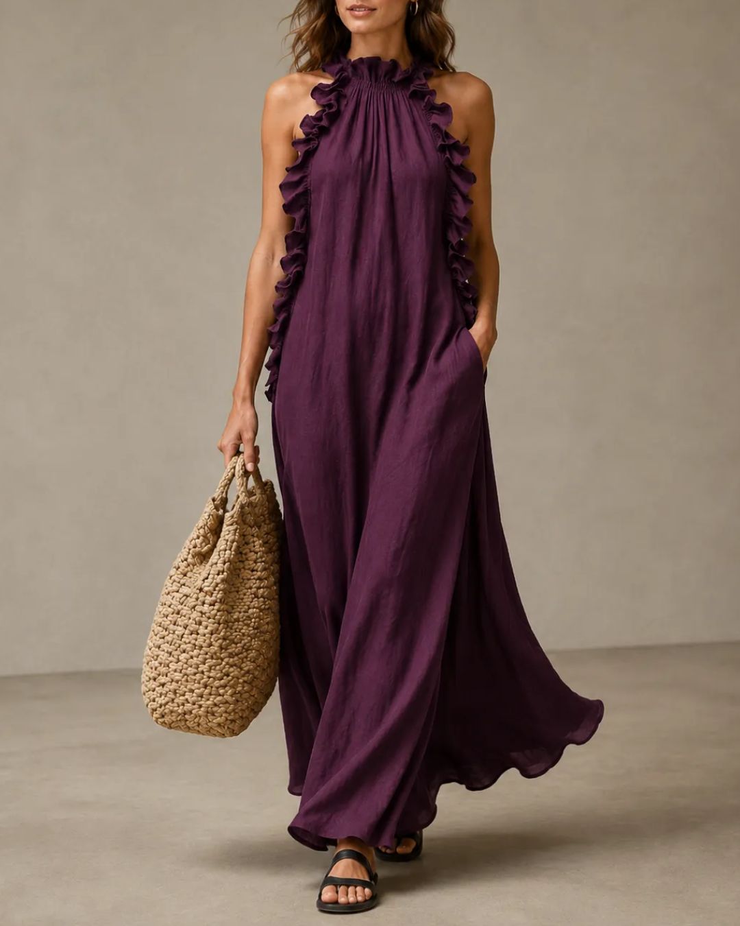 Vyla™ Breezy Halter Neck Ruffle Maxi Dress