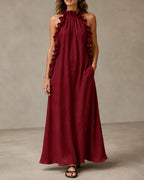 Vyla™ Breezy Halter Neck Ruffle Maxi Dress