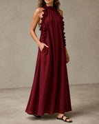 Vyla™ Breezy Halter Neck Ruffle Maxi Dress