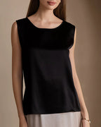 Vyla™ Luxe Satin Silk Sleeveless Blouse - Relaxed Round Neck Tank Top