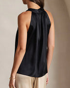 Vyla™ Silky Satin Silk Halter Neck Sleeveless Blouse