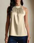 Vyla™ Silky Satin Silk Halter Neck Sleeveless Blouse