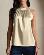 Vyla™ Silky Satin Silk Halter Neck Sleeveless Blouse