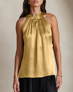 Vyla™ Silky Satin Silk Halter Neck Sleeveless Blouse