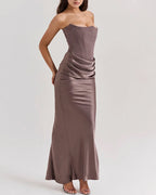 Vyla™ Strapless Corset Ruched Maxi Evening Gown