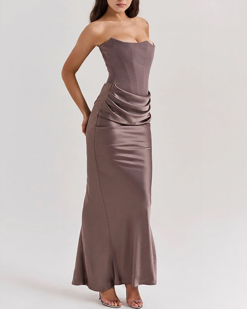 Vyla™ Strapless Corset Ruched Maxi Evening Gown