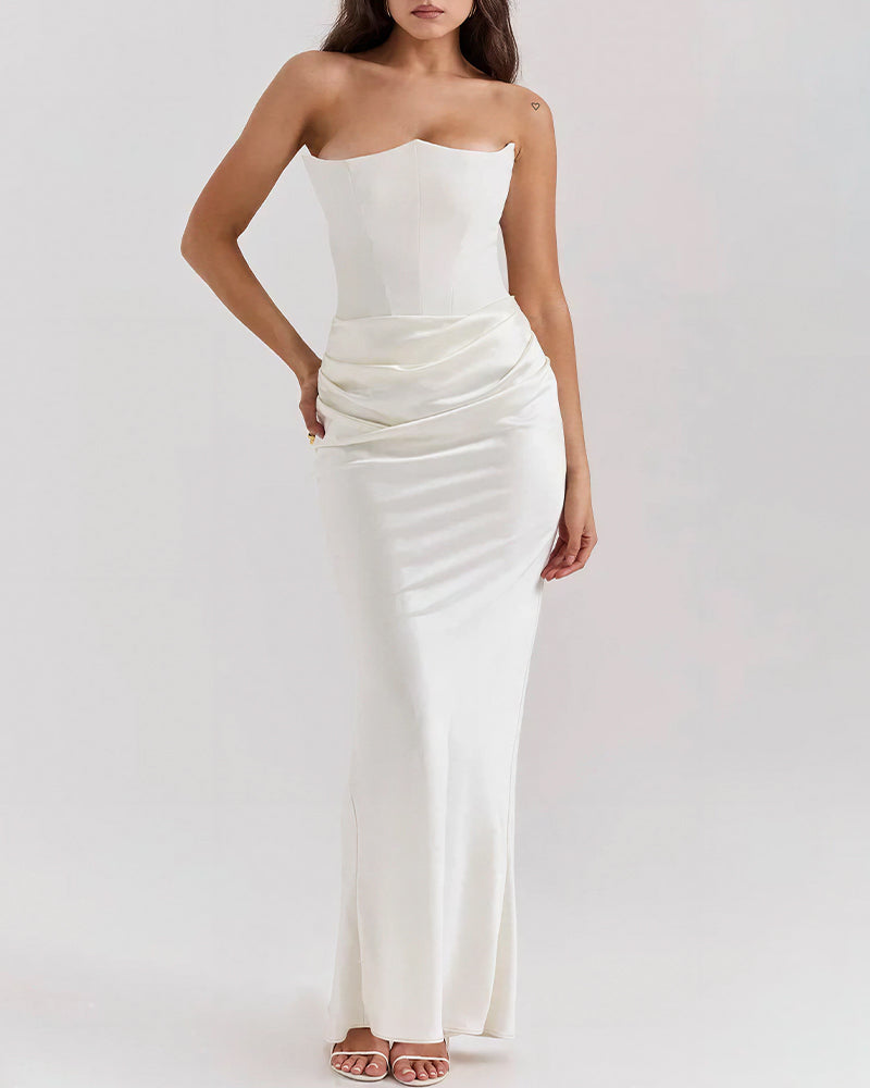 Vyla™ Strapless Corset Ruched Maxi Evening Gown
