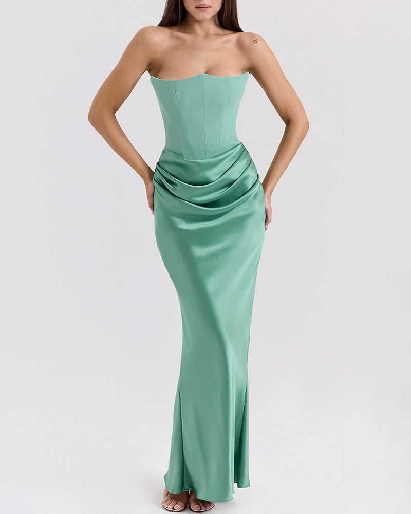 Vyla™ Strapless Corset Ruched Maxi Evening Gown