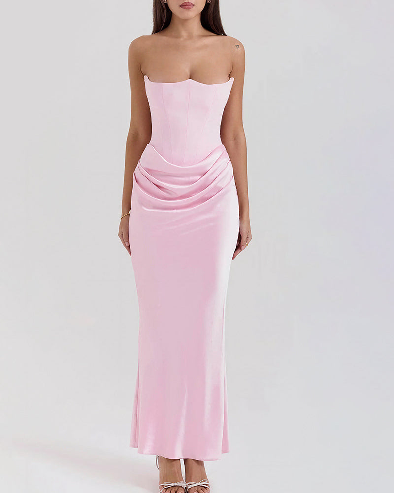 Vyla™ Strapless Corset Ruched Maxi Evening Gown