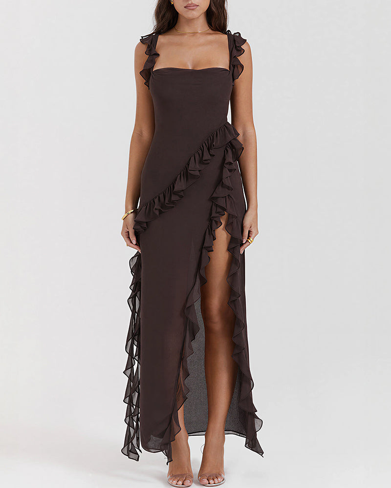 Vyla™ Cascading Ruffle High Slit Maxi Dress