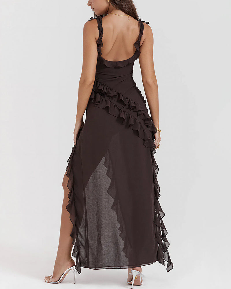 Vyla™ Cascading Ruffle High Slit Maxi Dress