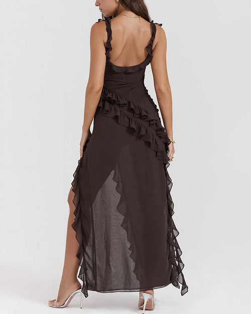Vyla™ Cascading Ruffle High Slit Maxi Dress
