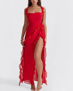 Vyla™ Cascading Ruffle High Slit Maxi Dress