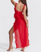 Vyla™ Cascading Ruffle High Slit Maxi Dress