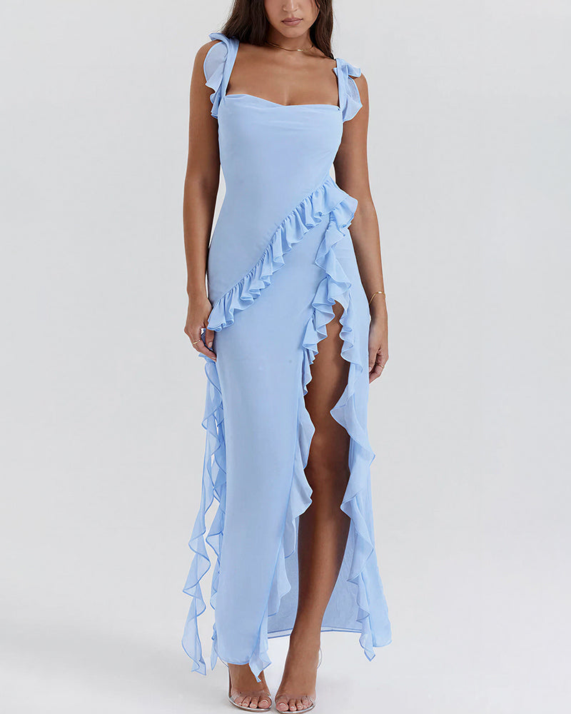 Vyla™ Cascading Ruffle High Slit Maxi Dress