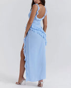 Vyla™ Cascading Ruffle High Slit Maxi Dress