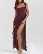 Vyla™ Cascading Ruffle High Slit Maxi Dress