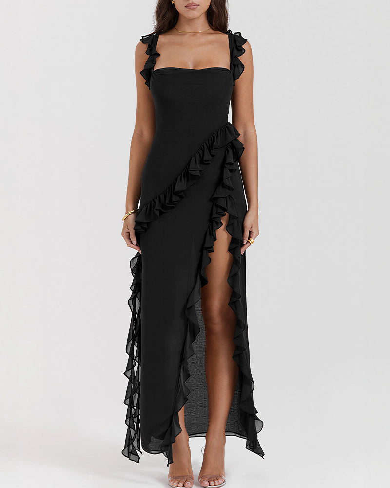 Vyla™ Cascading Ruffle High Slit Maxi Dress