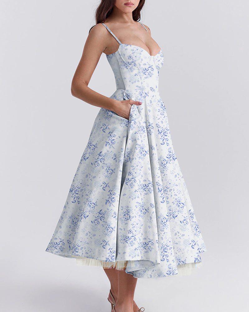 Vyla™ French Bustier Double-Layered Midi Dress