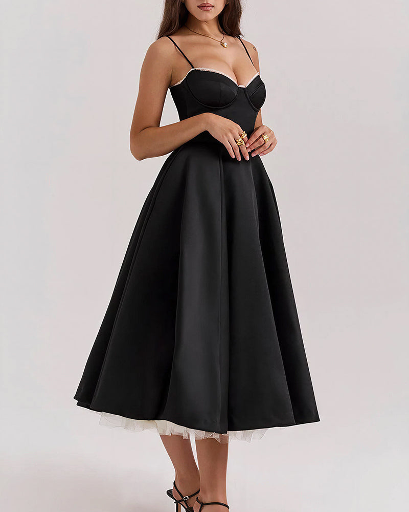 Vyla™ French Bustier Double-Layered Midi Dress