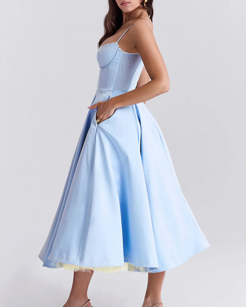 Vyla™ French Bustier Double-Layered Midi Dress
