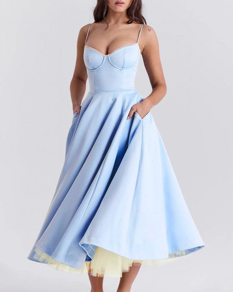 Vyla™ French Bustier Double-Layered Midi Dress