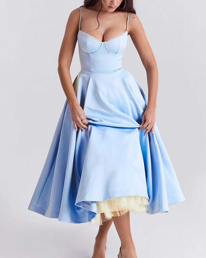Vyla™ French Bustier Double-Layered Midi Dress