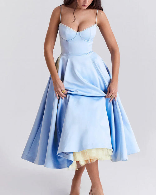 Vyla™ French Bustier Double-Layered Midi Dress