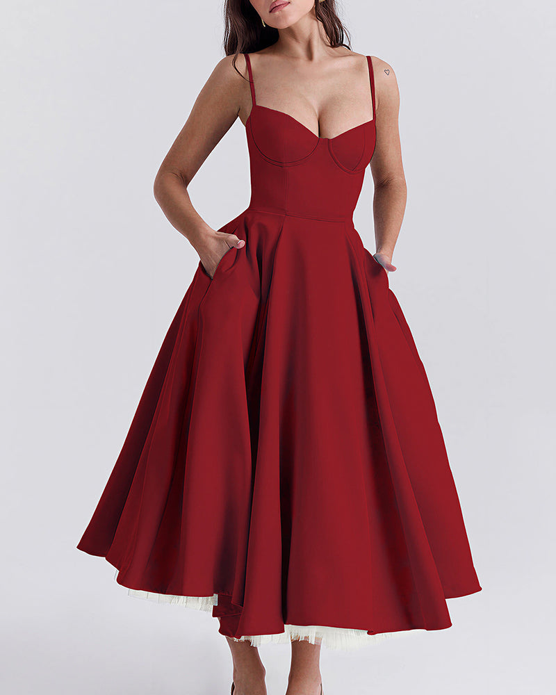 Vyla™ French Bustier Double-Layered Midi Dress