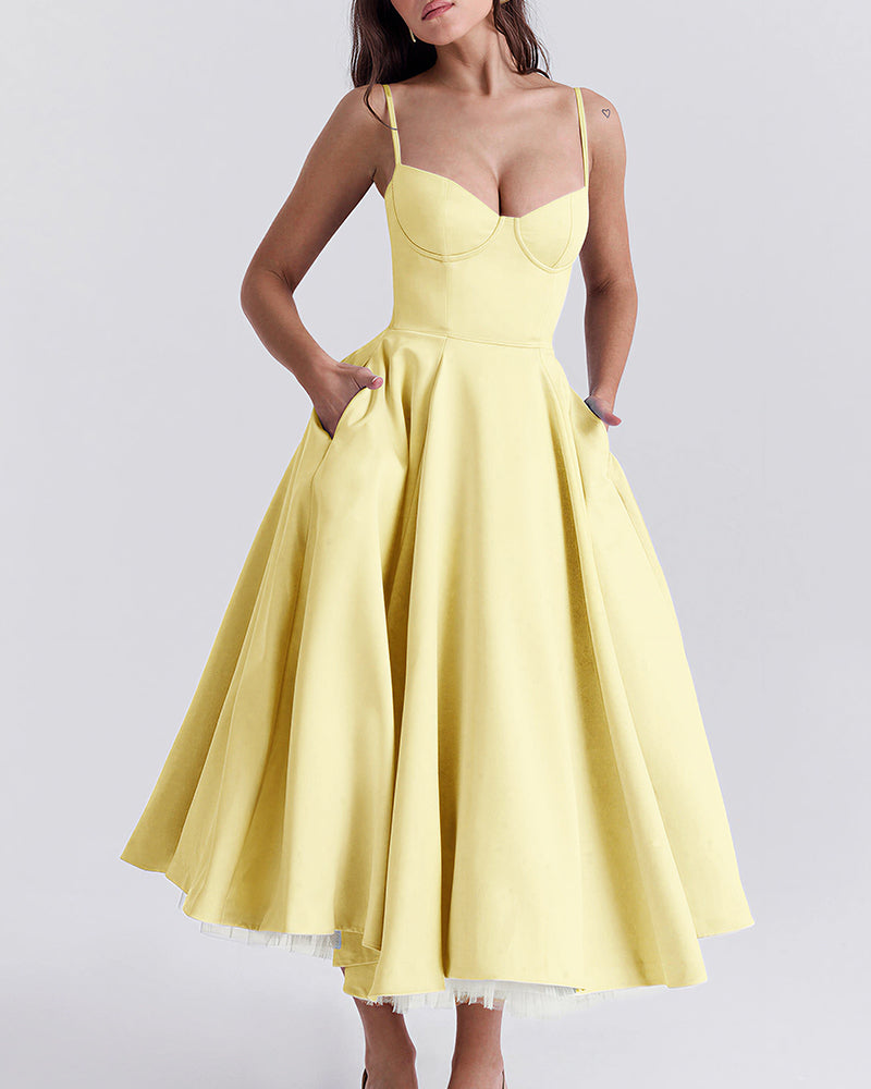 Vyla™ French Bustier Double-Layered Midi Dress