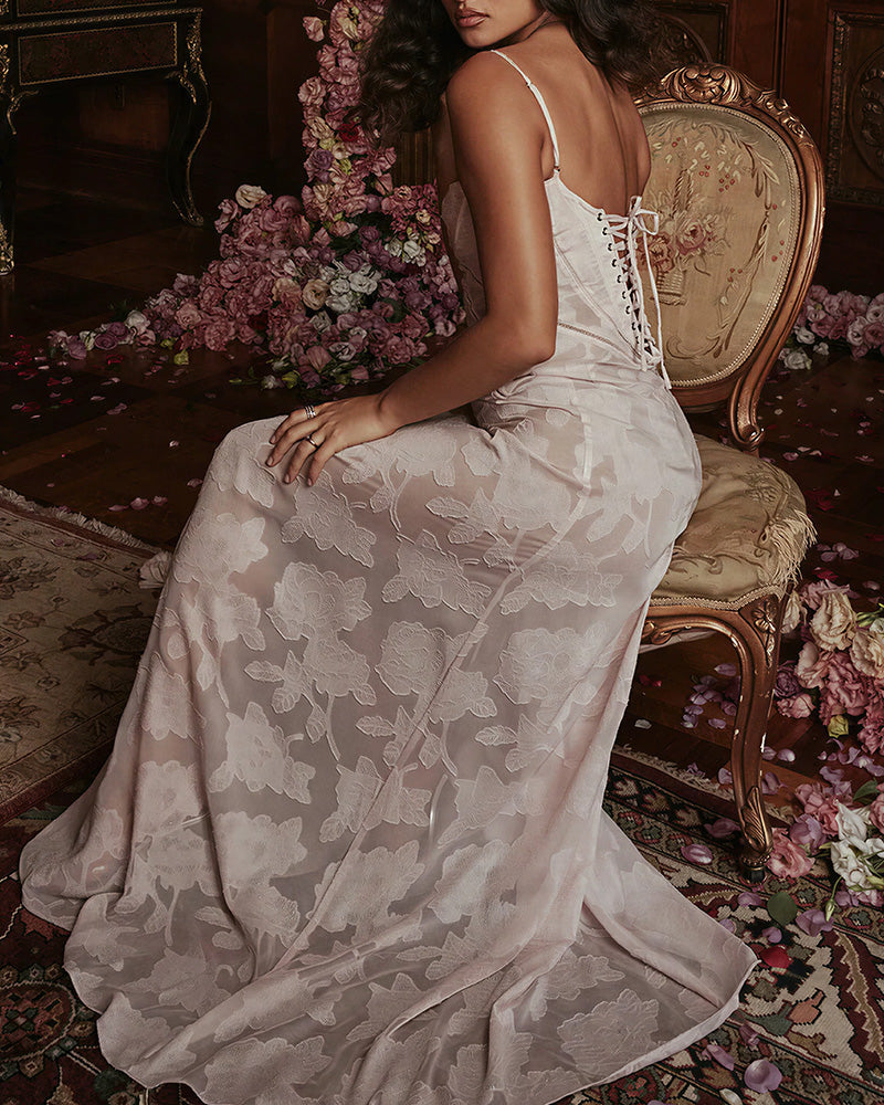 Vyla™ French Romantic Lace Maxi Slip Dress