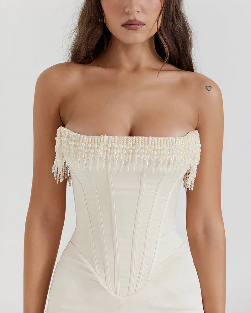 Vyla™ Pearl Embellished Corset Midi Dress