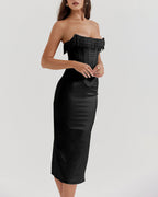 Vyla™ Pearl Embellished Corset Midi Dress