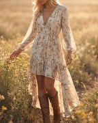 Vyla™ Bohemian Floral V-Neck Asymmetrical Maxi Dress