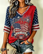 Vyla™ Vintage Americana Fireworks V-Neck Tee