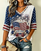 Vyla™ Vintage Americana Fireworks V-Neck Tee