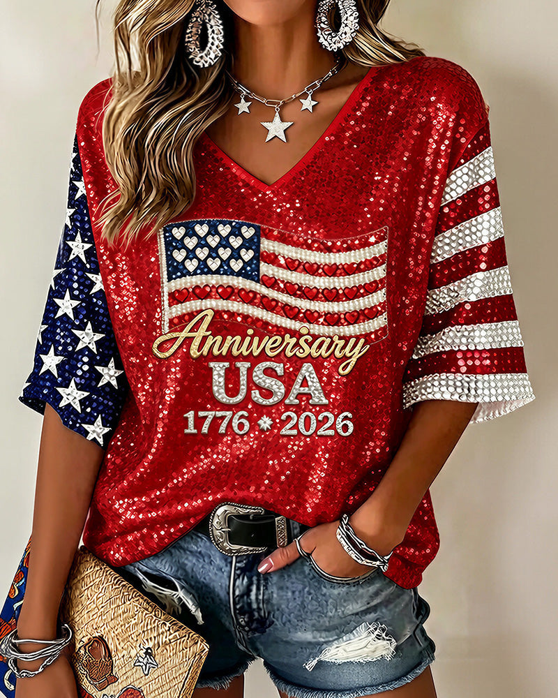 Vyla™ Anniversary 1776-2026 V-Neck T-Shirt