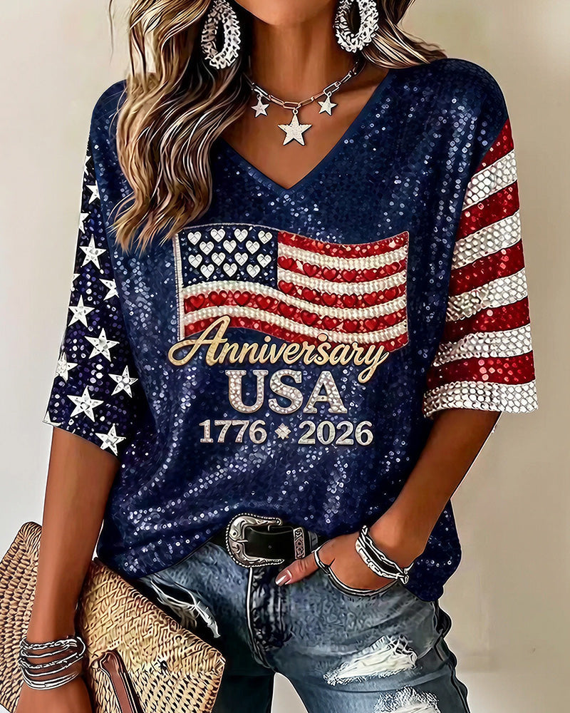 Vyla™ Anniversary 1776-2026 V-Neck T-Shirt