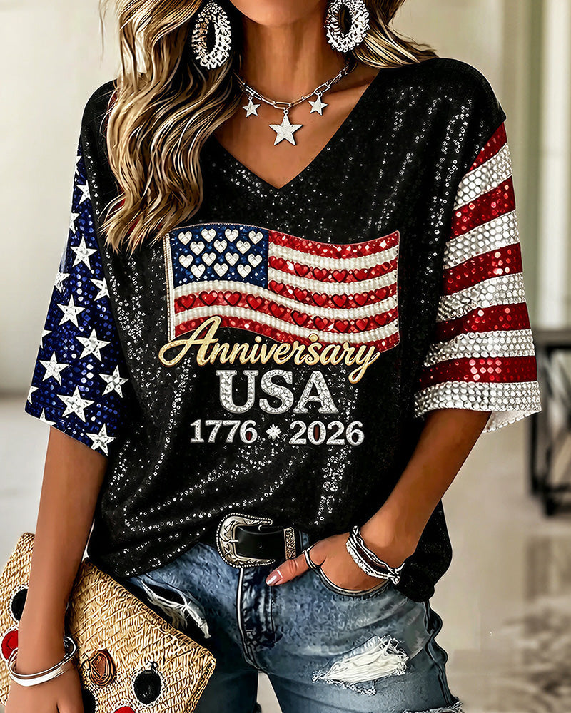 Vyla™ Anniversary 1776-2026 V-Neck T-Shirt