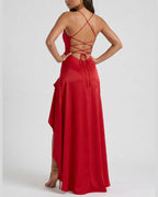 Vyla™ Passion Rose Lace-Up Backless Maxi Dress