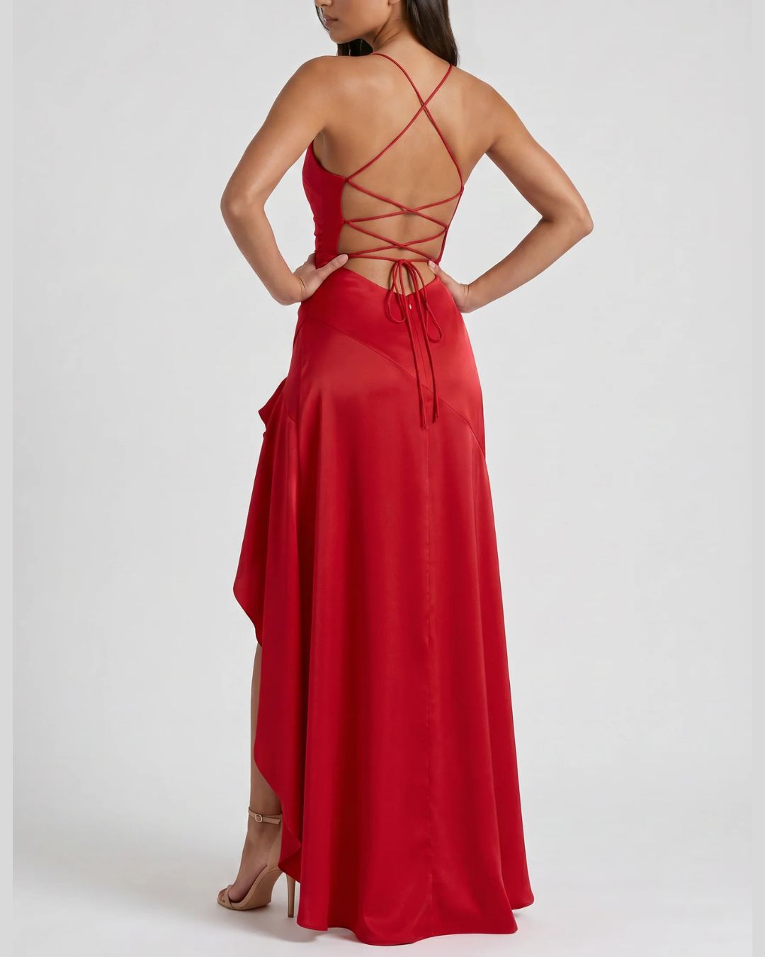 Vyla™ Passion Rose Lace-Up Backless Maxi Dress