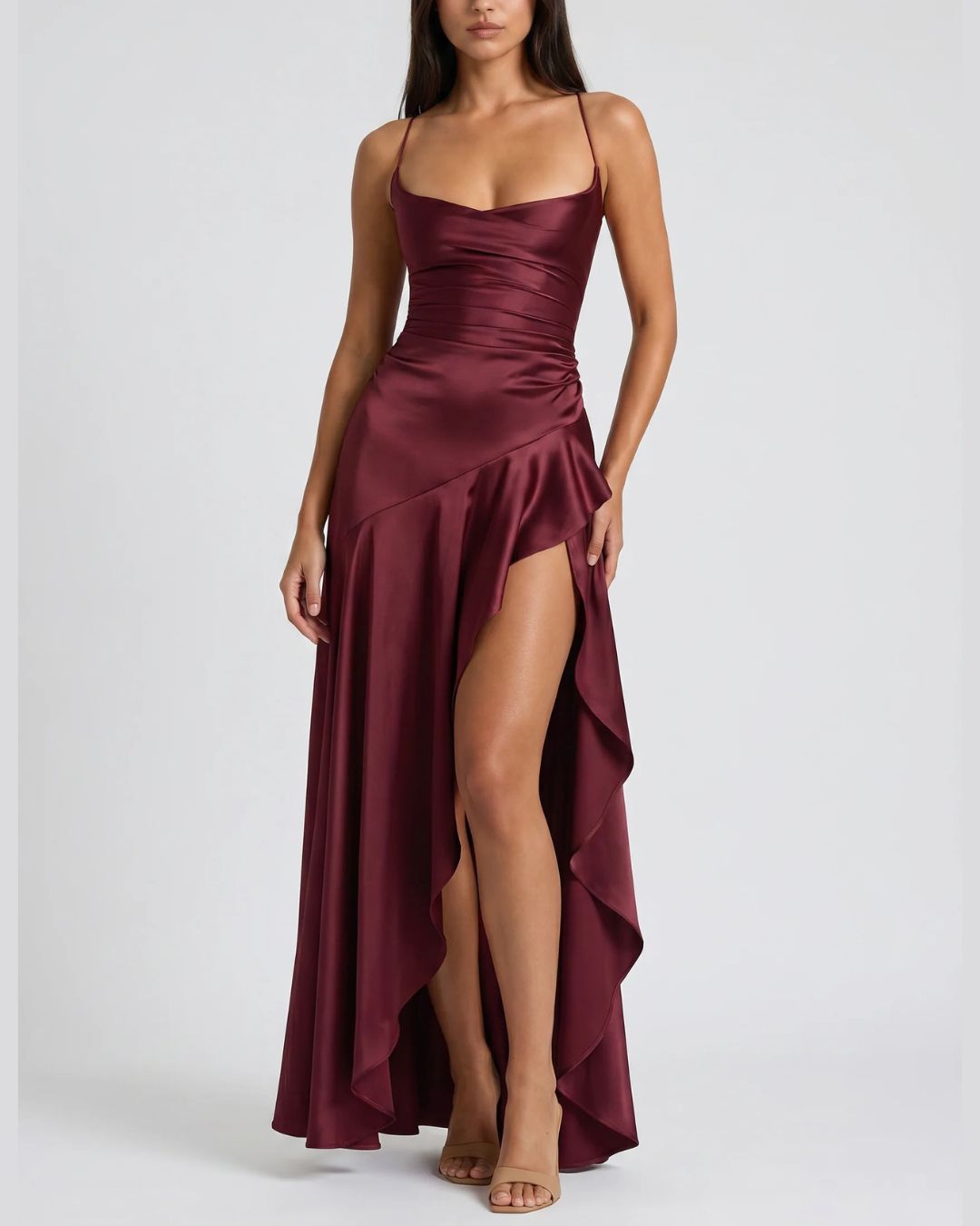 Vyla™ Passion Rose Lace-Up Backless Maxi Dress