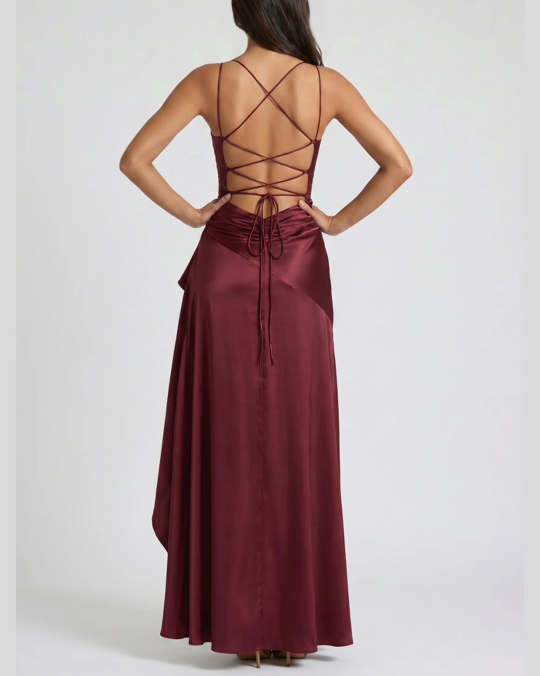 Vyla™ Passion Rose Lace-Up Backless Maxi Dress