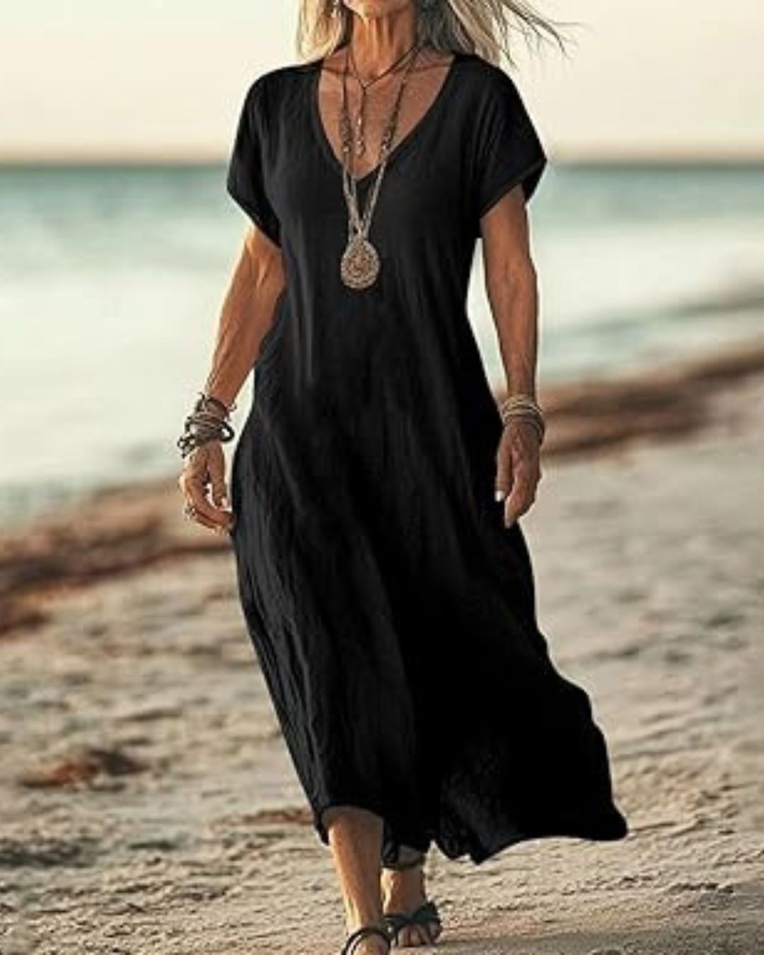 Vyla™ Effortless Flowy V-Neck Maxi Dress