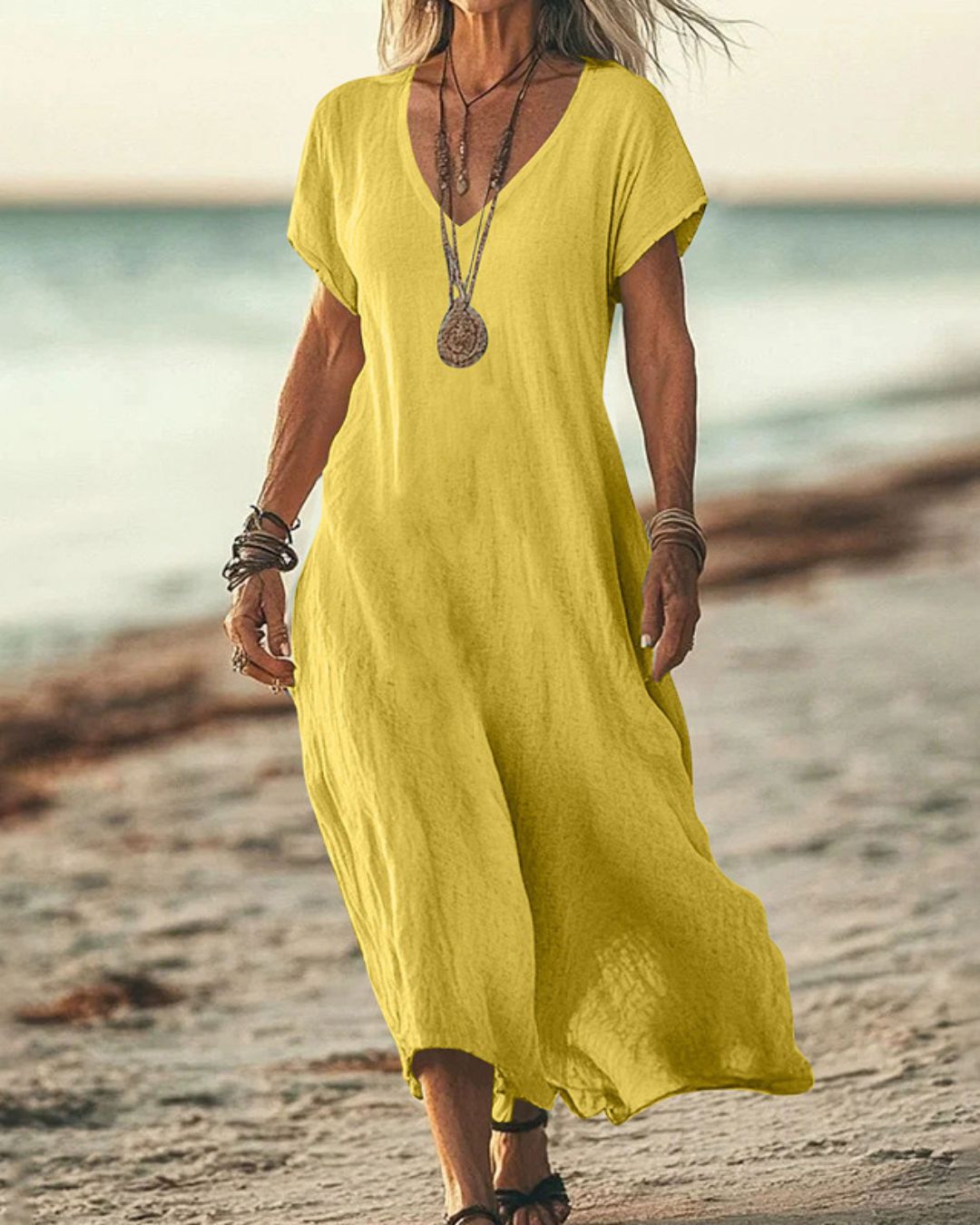 Vyla™ Effortless Flowy V-Neck Maxi Dress