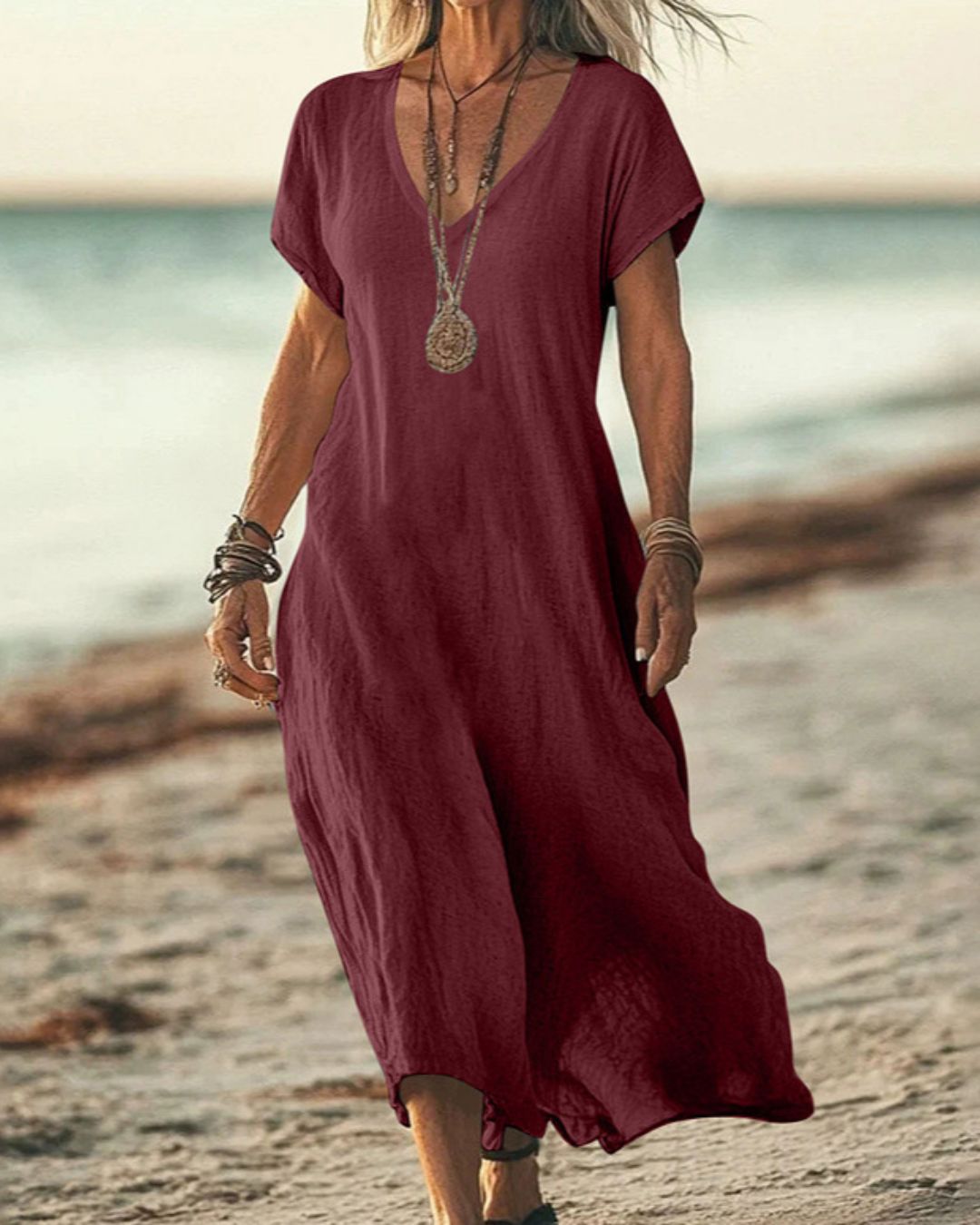 Vyla™ Effortless Flowy V-Neck Maxi Dress